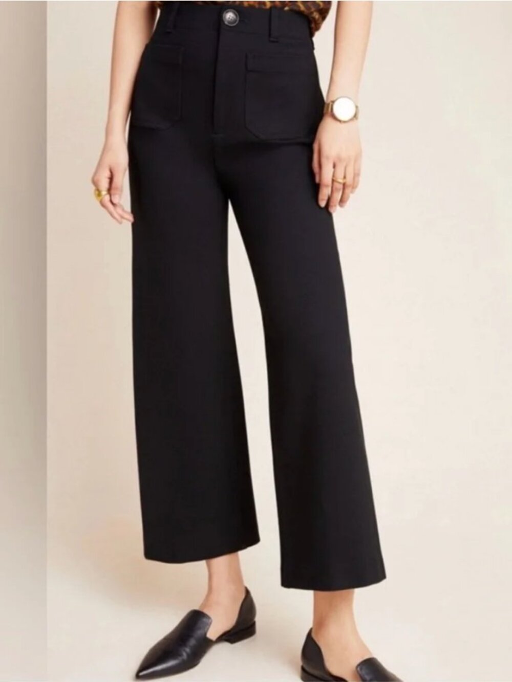 Anthropologie Courtney Ponte Cropped Wide-Leg Pants in Black